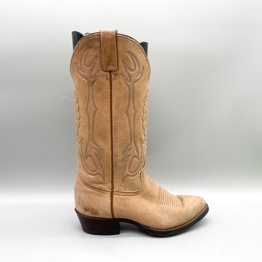 Imperial Texas Boots Mens 7.5 D Western Cowboy Tan Roughout Leather VTG Rustic